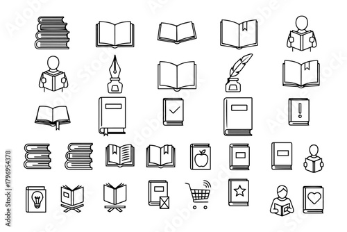 Silhouettes pack of line vector book   editable stroke outline icons with pure white background