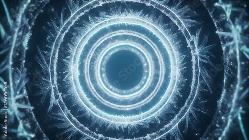 Abstract Ice Tunnel Animation - Frozen Crystal Rings - Winter Background. Abstract animation of a frozen tunnel with ice crystals and rings. Perfect for winter, Christmas, or fantasy projects. Blue.