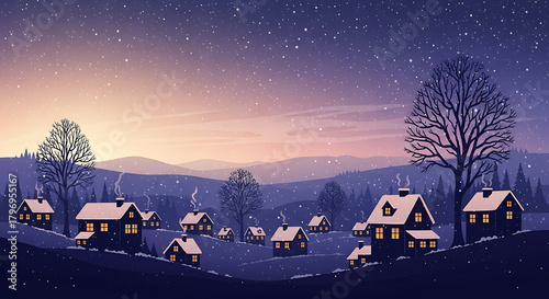 Wallpaper Mural winter landscape with houses and mountains Torontodigital.ca