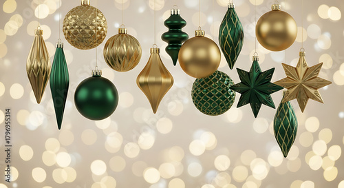 Wallpaper Mural golden christmas balls, decoration background Torontodigital.ca