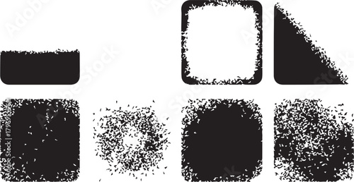 Set of black vector distressed grunge elements, texture, and frame borders