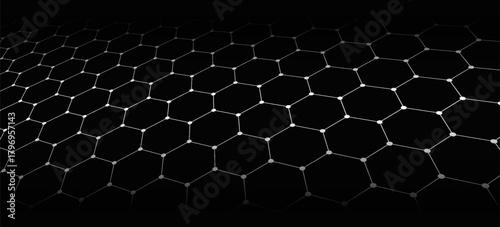 Black background. Dark hexagon carbon fiber texture. Navy blue honeycomb metal texture steel background. Web design template vector illustration EPS 10.