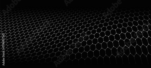 Black background. Dark hexagon carbon fiber texture. Navy blue honeycomb metal texture steel background. Web design template vector illustration EPS 10.