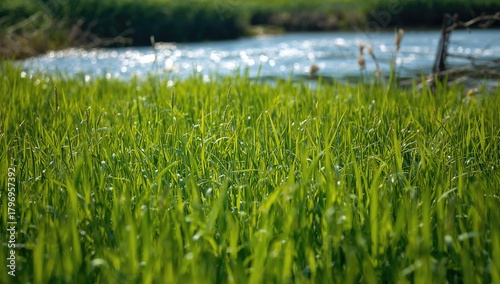 Fototapeta Naklejka Na Ścianę i Meble -  Texture of rice meadow grass, suitable for natural backdrop in design