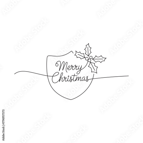 Elegant merry christmas shield ornament with holly sprig