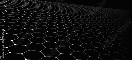 Black background. Dark hexagon carbon fiber texture. Navy blue honeycomb metal texture steel background. Web design template vector illustration EPS 10.