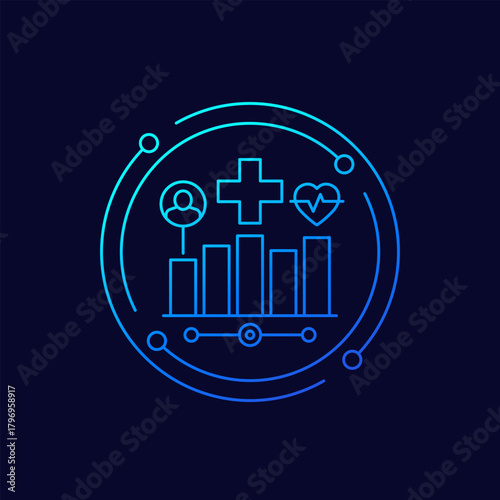 health analytics icon, data analysis in healthcare, linear design