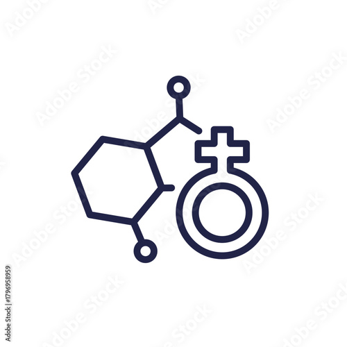 Estrogen therapy line icon with molecule
