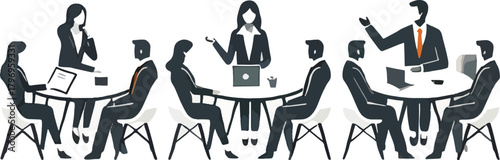 Business meeting with diverse people around round tables