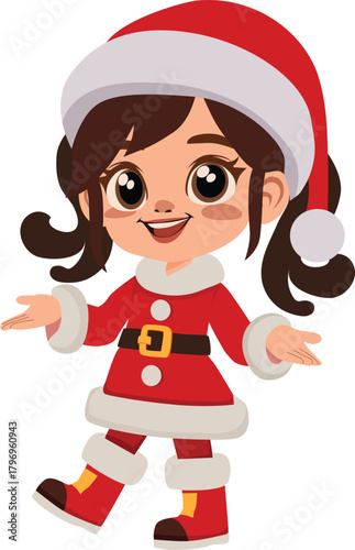 santa girl cartoon character flat style