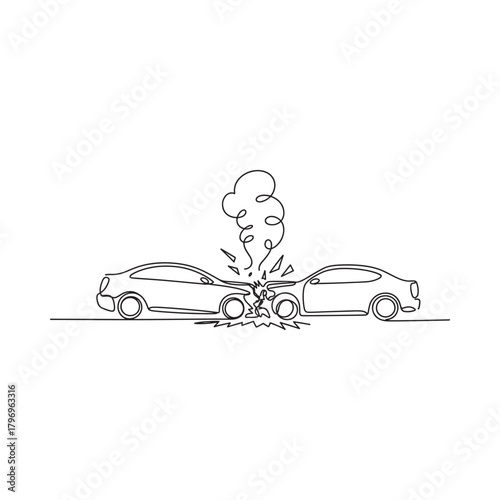 Sketch of a car accident with smoke and debris