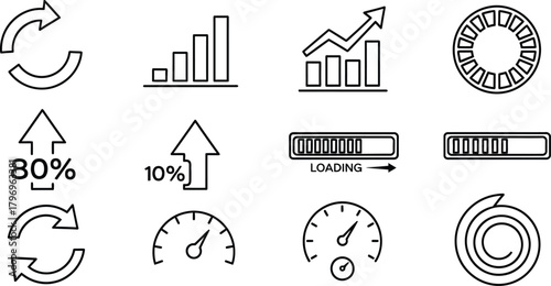 Business and finance icons set in clean outline format
