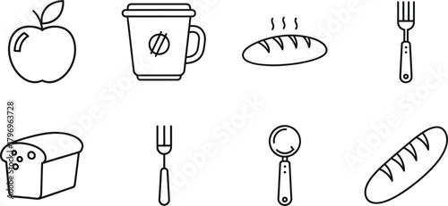 Food and drink icons in thin-line vector style