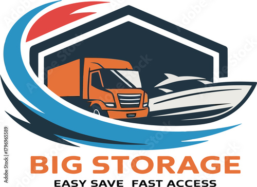 Big storage company services transportation and safe access advertising illustration warehouse storage logo