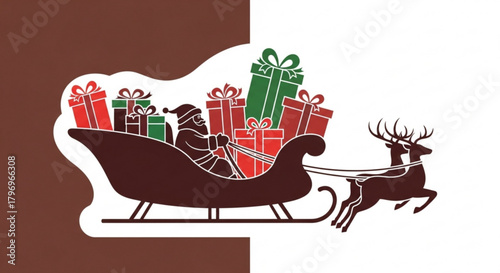 Santa's sleigh carrying gifts ready for Christmas delivery, a festive and joyous scene celebrating holiday spirit, originally a scalable vector graphic