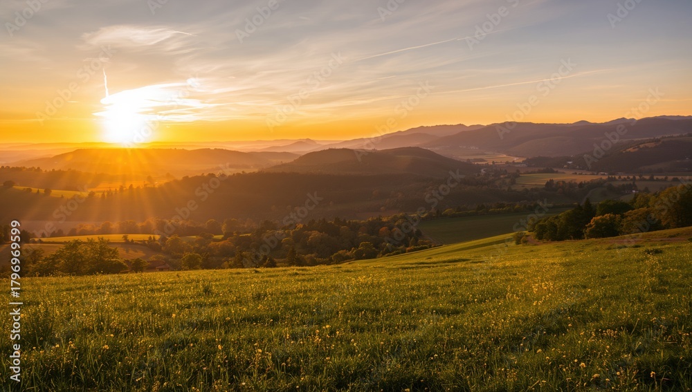 Obraz premium Sunset illuminating undulating hills, highlighting seasonal change