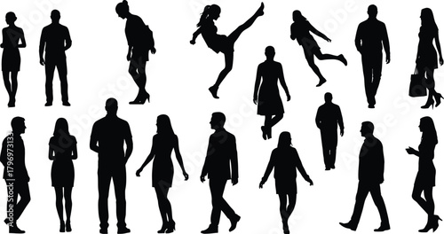 Collection of diverse human silhouettes in various poses for creative projects