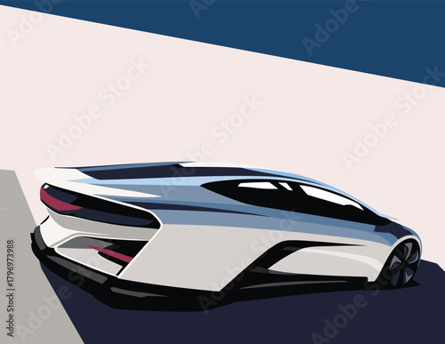 Futuristic Concept Supercar Vector Illustration – Sleek Aerodynamic Design in Minimalist Style
