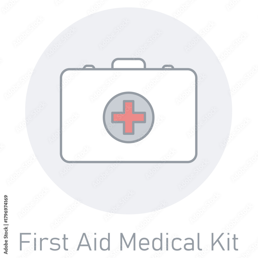 Obraz premium First Aid Medical Kit icon, Emergency Medical Kit, First Aid Box, Safety Health Pack, Rescue Treatment Kit, vector
