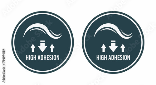 High Adhesion vector icons set for product features, packaging, labels, and technical specifications