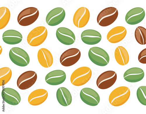 A seamless pattern of coffee beans in warm brown and beige tones creating a cozy