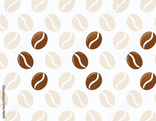 A simple repeating pattern of stylized coffee beans in light and dark browns offering a warm