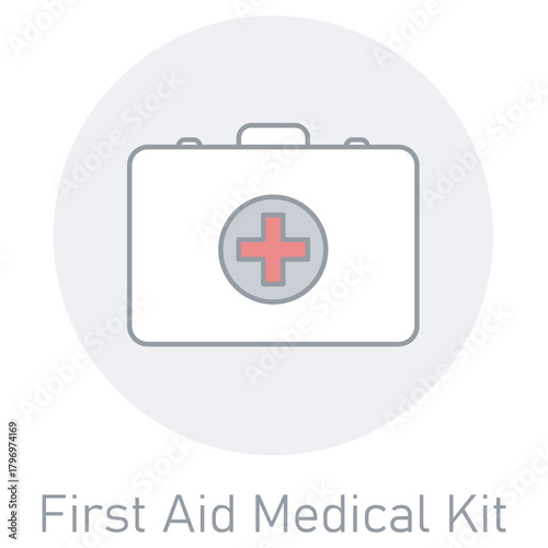 First Aid Medical Kit icon, Emergency Medical Kit, First Aid Box, Safety Health Pack, Rescue Treatment Kit, vector