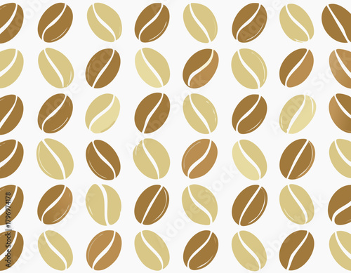 Repeating coffee bean shapes in soft earthy colors forming a clean minimal pattern suitable