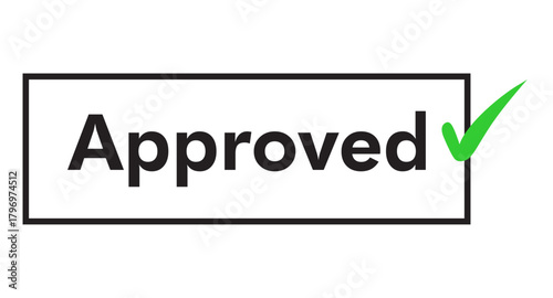 Approved label banner stamp with check mark icon green yes. tick checkmark icons symbol