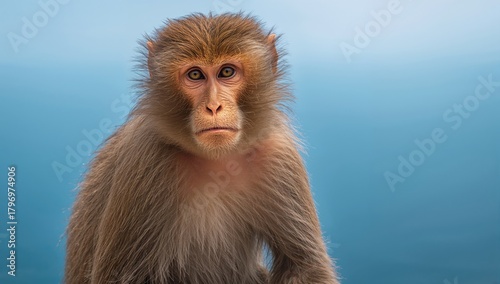 Portrait of a Barbary macaque monkey, showcasing natural habitat and potential isolation risk