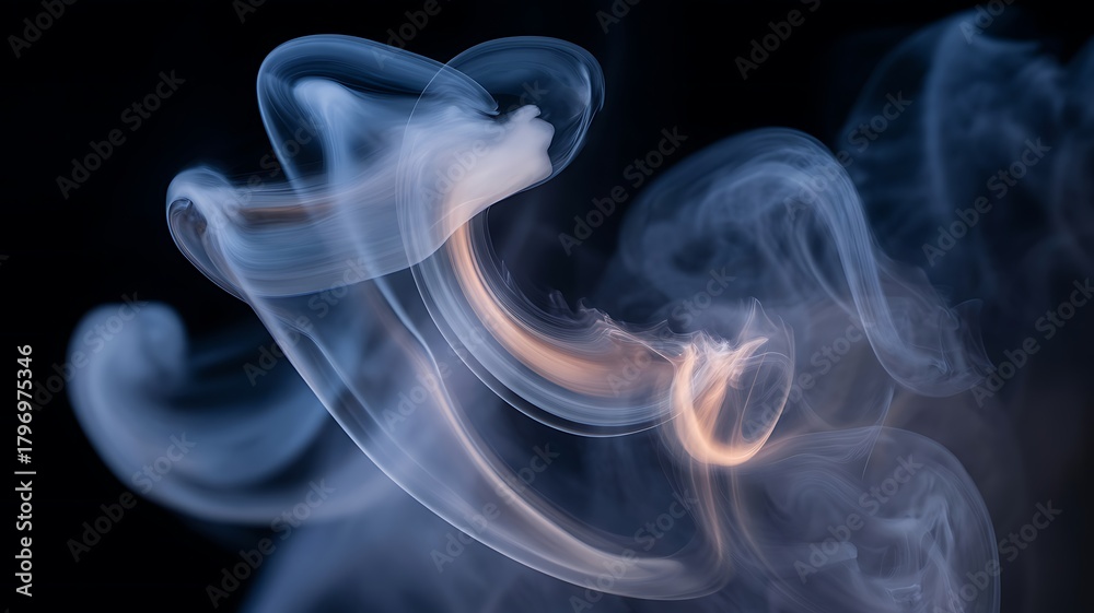 Fototapeta premium Soft swirling smoke rising in elegant flowing shapes on dark background 