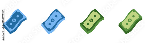 Dollar and Euro with wings. Flying money emoji. Dollar and Euro stack. Flying money with wings vector emoji. Vector icon set.