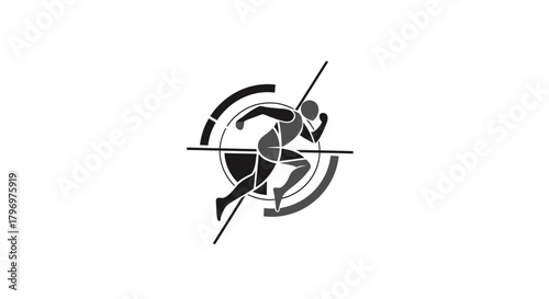 Stylized runner in crosshairs, symbolizing speed and precision.