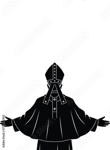 Silhouette of Pope spreading arms with traditional papal attire graphic