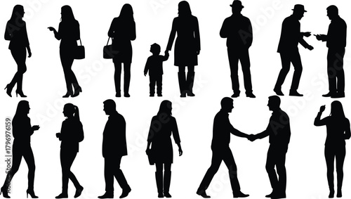Silhouettes of Diverse People Engaging in Various Activities Isolated on White