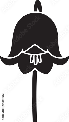Black silhouette of a bellflower on a white background Keywords: bellflower, flower, floral