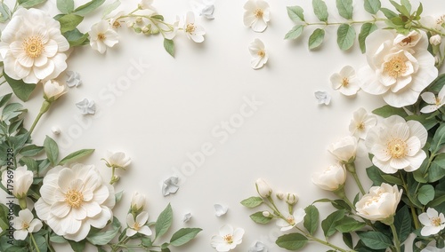 Illustration of paper-cut flowers and foliage, seasonal change, spring