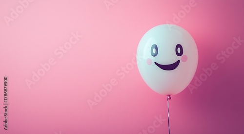 Happy Balloon With Smiling Face Standing Against Pink Background