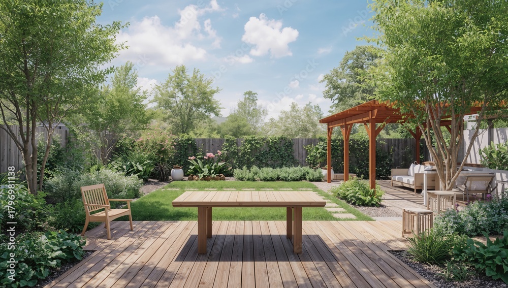 Obraz premium Table set in a garden, ideal for outdoor dining experiences