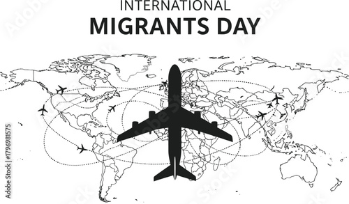 International Migrants Day with Airplane and World Map