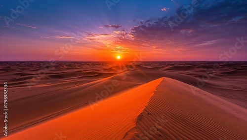 Fototapeta Naklejka Na Ścianę i Meble -  Sunset casting shadows over desert sand dunes, showcasing erosion risk