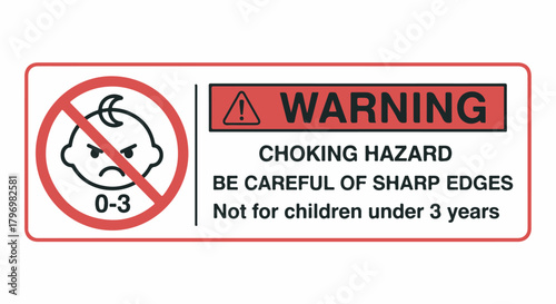 Choking Hazard Warning Sign: Not for children under 3 years, safety label vector graphic isolated