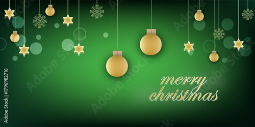 wigs Green Centre Header Christmas Golden Baubles. suit for bussines banners