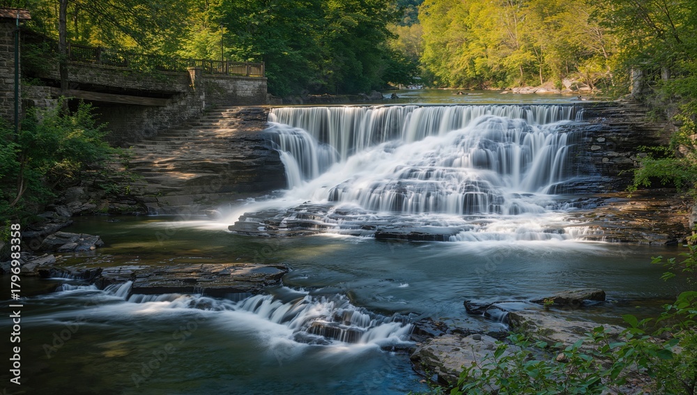 Fototapeta premium The falls of Shelburne Falls, MA, natural water feature, seasonal change