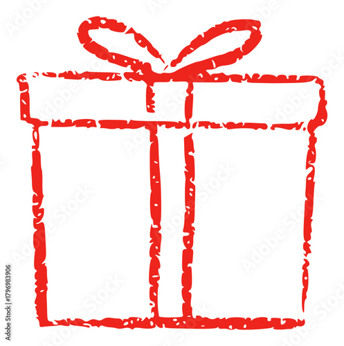 Hand drawn gift box with ribbon rough texture vibrant sketch vector illustration, grunge crayon doodle present icon for celebration, holiday, surprise, reward, or special offer concept