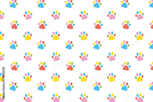 カラフルなかわいい肉球の背景イラスト