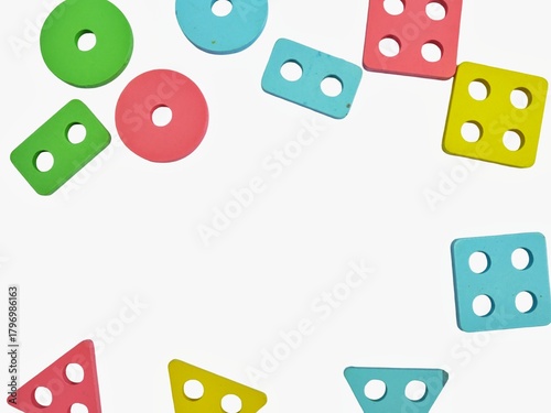 Colorful Wooden Geometric Shape Sorting Toy for Early Learning, Preschool Education, Fine Motor Skills, Cognitive Development, and Kids Montessori Activity Isolated on White Background
