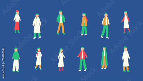 冬を過ごす人々のイラストセット