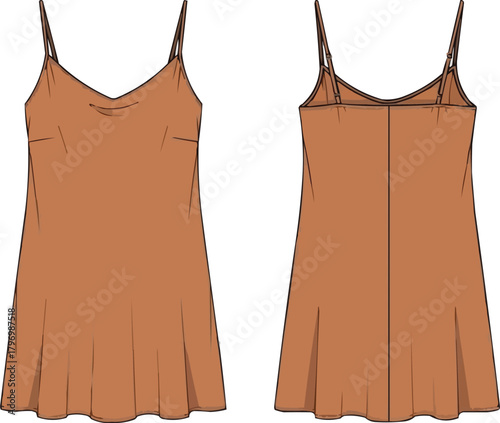 Orduroy overall dress flat, pinafore dress vector front and back, lattice-top bib panel, fashion garment illustration
