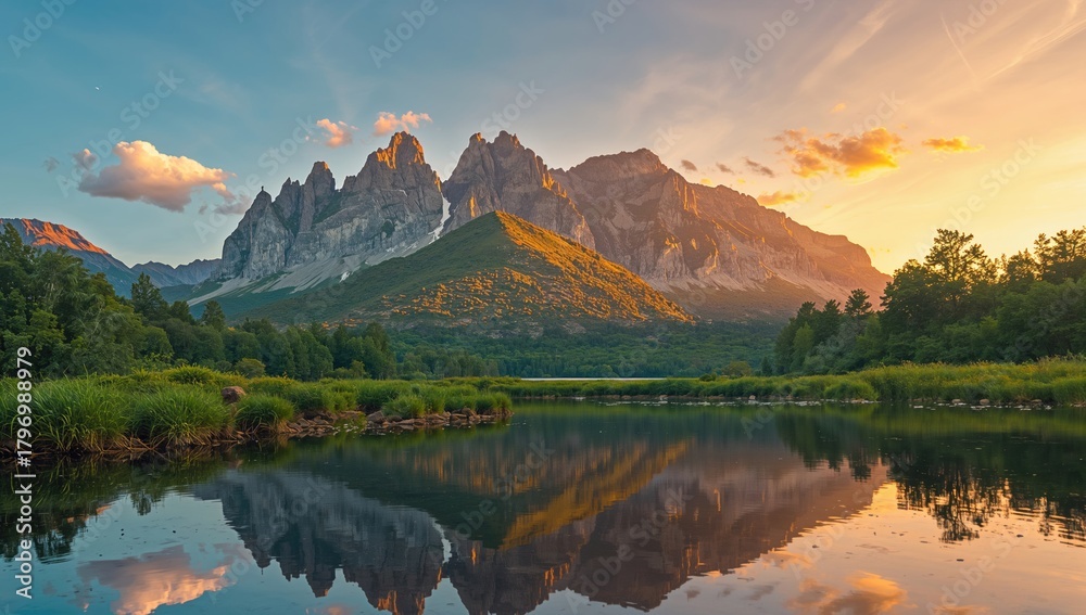 Fototapeta premium Mountains in the early morning light, capturing the essence of tranquility and seasonal change